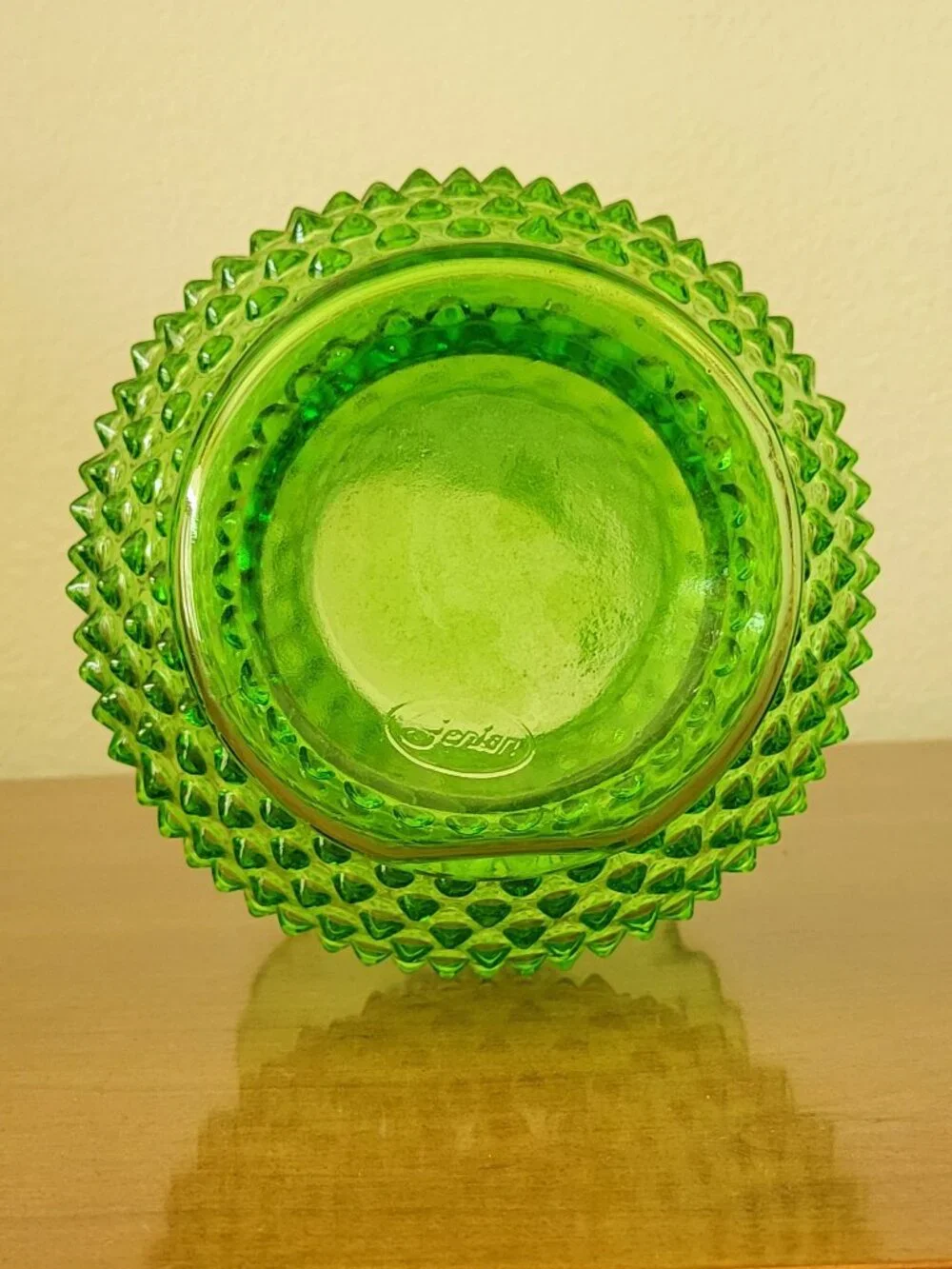 Vintage Fenton Green Hobnail Ruffled Vase 11” Art Glass Signed USA